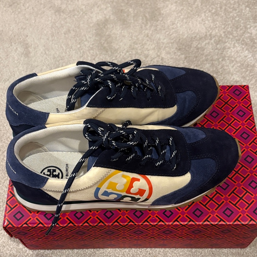 Tory Burch Blue and Cream Sneakers